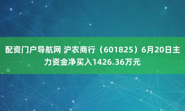 配资门户导航网 沪农商行（601825）6月20日主力资金净买入1426.36万元